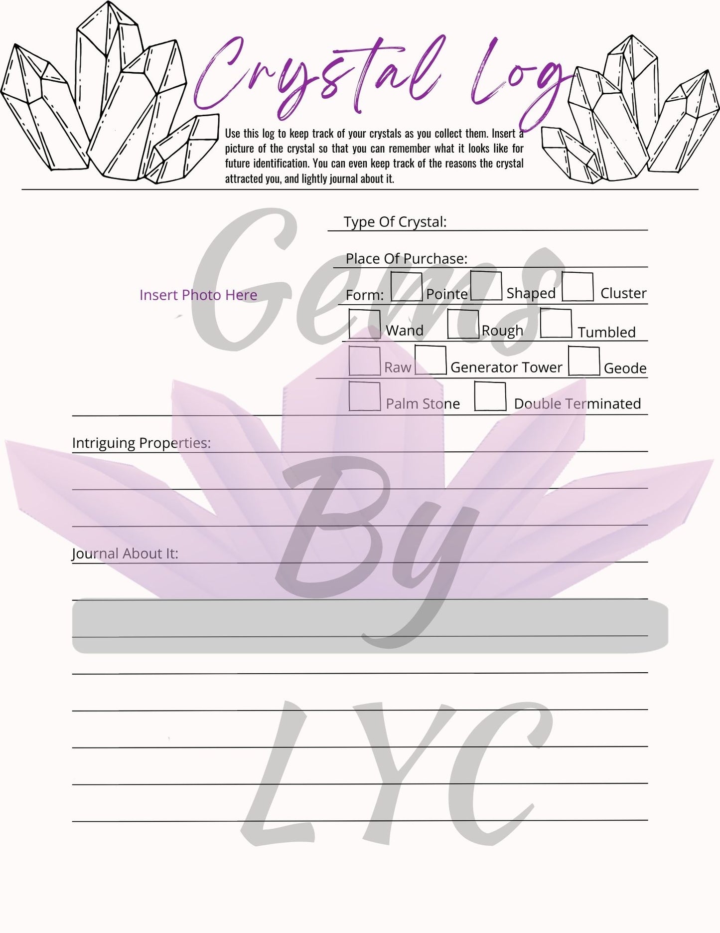 Printable "Crystal Journey" Journal Color