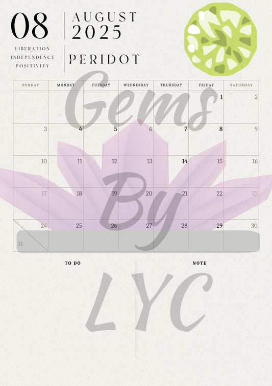 '25-'26 Printable Student Gemstone Calendar