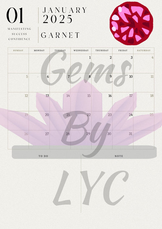 2025 Printable Gemstone Calendar