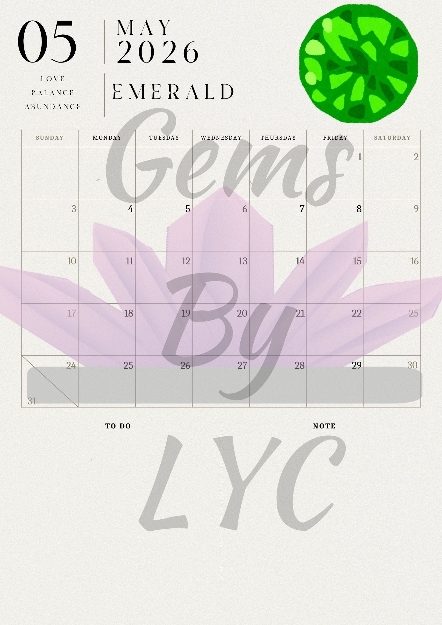 '25-'26 Printable Student Gemstone Calendar